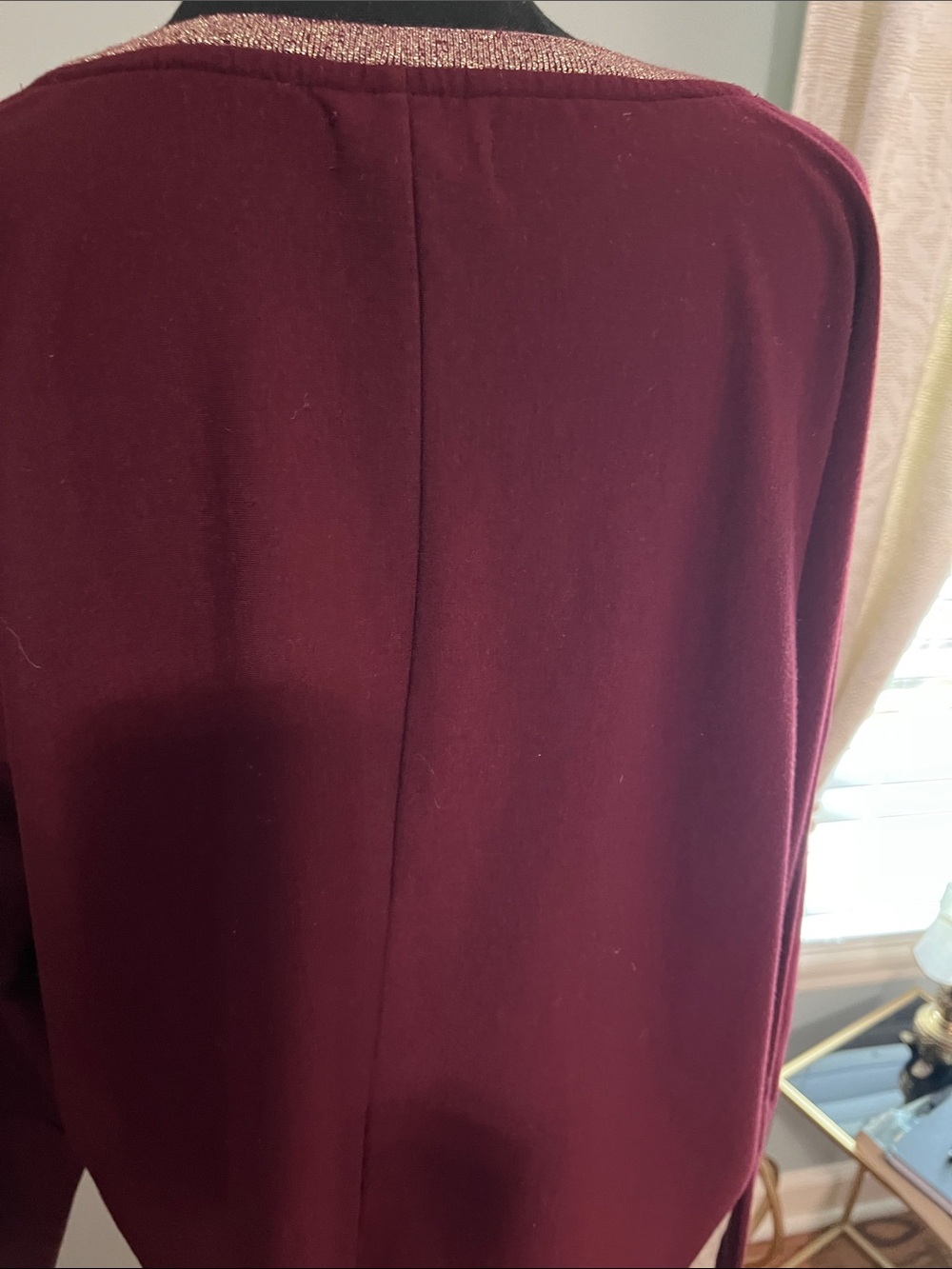 Cupio Burgundy Tie-Front Boatneck Long Sleeve Top - Picture 4 of 6